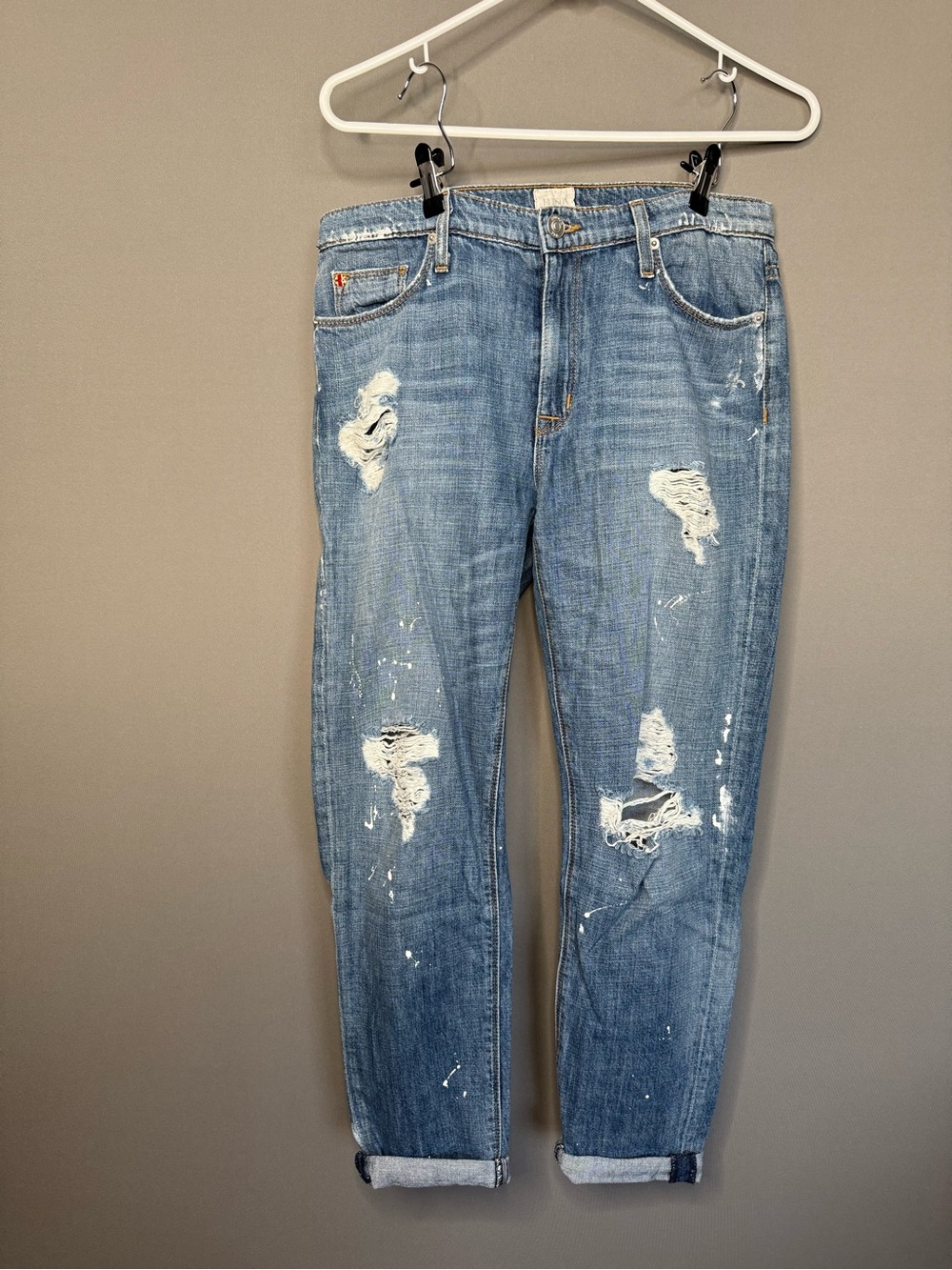 NWT Women's HUDSON Jude Boyfriend Jean Size 27 (Color-"The Strip") MSRP: $229